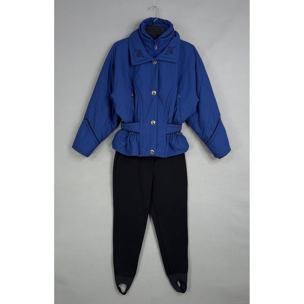 Vintage Passport Ski Suit Set Womens 6 Blue Jacket Stirrup Pants Innsbruck 80s